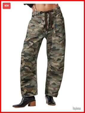 Barrel Jeans Mid Rise Baggy Denim Pants with Pockets